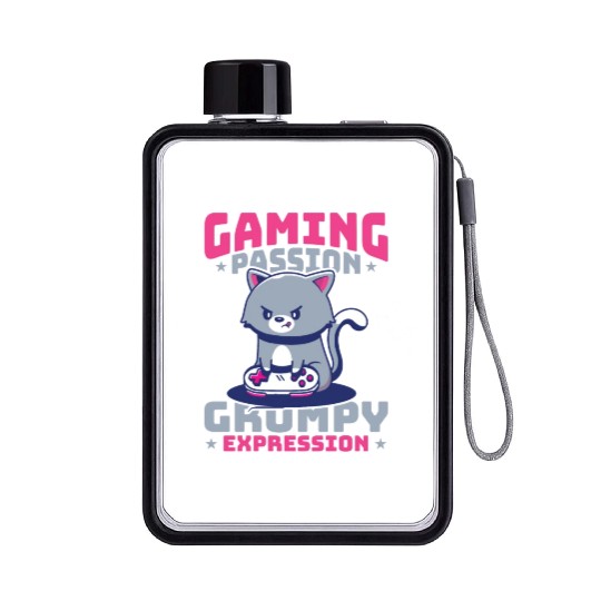 Gaming, Gaming, Video Game, Grumpy Cat Gamer Flat Water Bottles