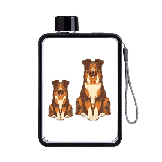 Collie Dog Lover Parent Dad Mom and Son Daughter Flat Water Bottles