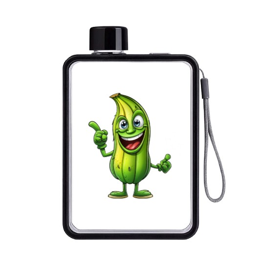 Green Alien Pickle Dude: Cosmic Crunch Flat Water Bottles