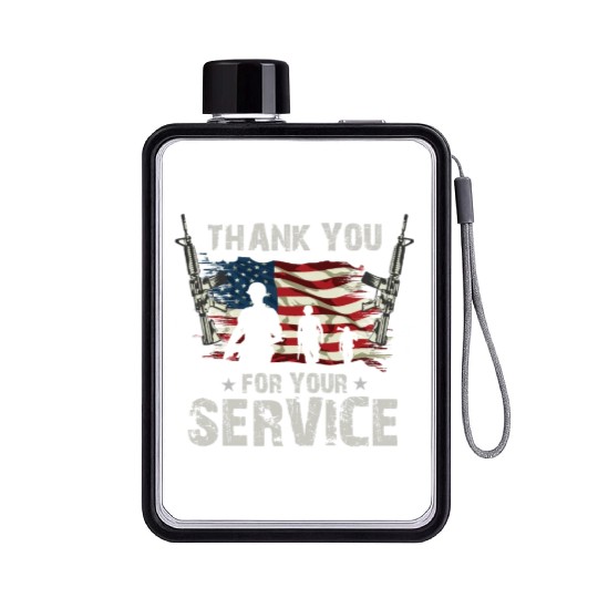 Thank You For Your Service US Flag Veterans Day Flat Water Bottles