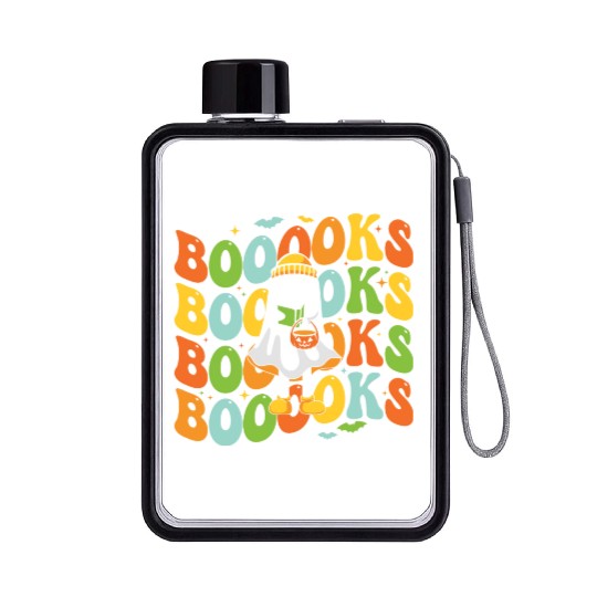 Booooks Cute Ghost Reading A Book Funny Book Lover Flat Water Bottles