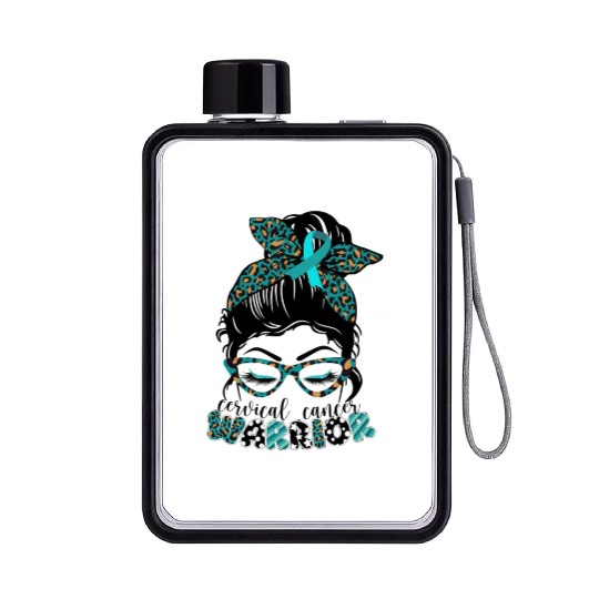 Cervical Cancer Warrior Messy Bun Girl Design Flat Water Bottles