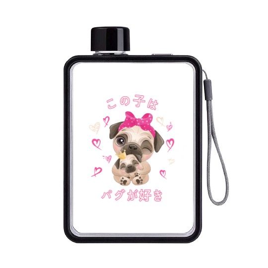 Pug Love Mom Pug And Baby Youth Flat Water Bottles