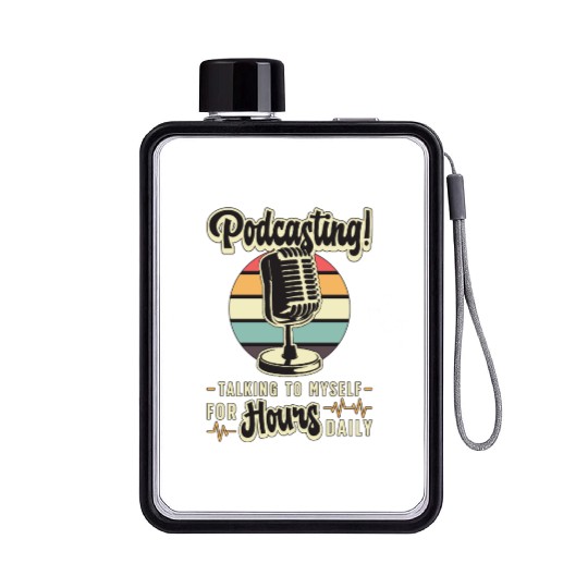 Podcasting Talking To Myself For Retro Microphone Flat Water Bottles