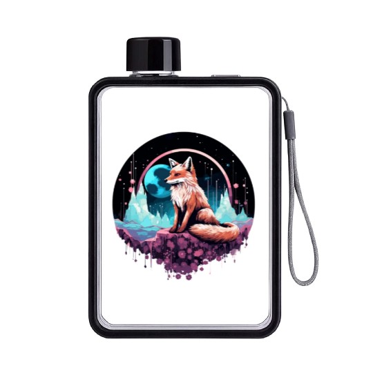 Celestial moon flower fox sitting tall Flat Water Bottles