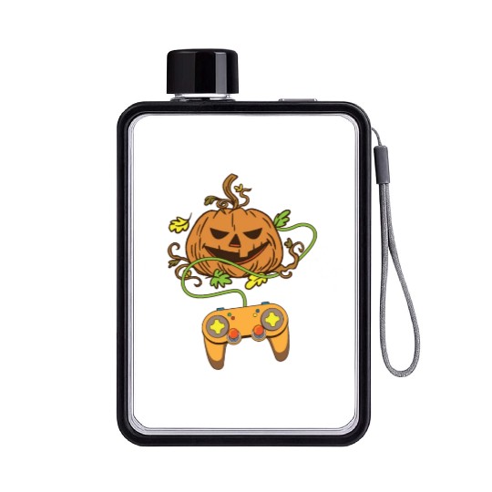 Halloween Pumpkin Head Video Game Controller Flat Water Bottles