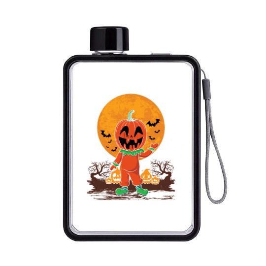 Pumpkin Person Creepy Halloween Pumpkin Flat Water Bottles