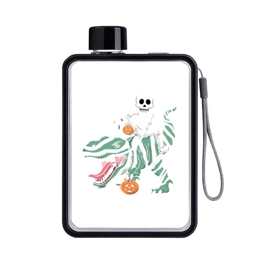 Skeleton Dinosaur Funny Lazy Creepy Halloween Flat Water Bottles