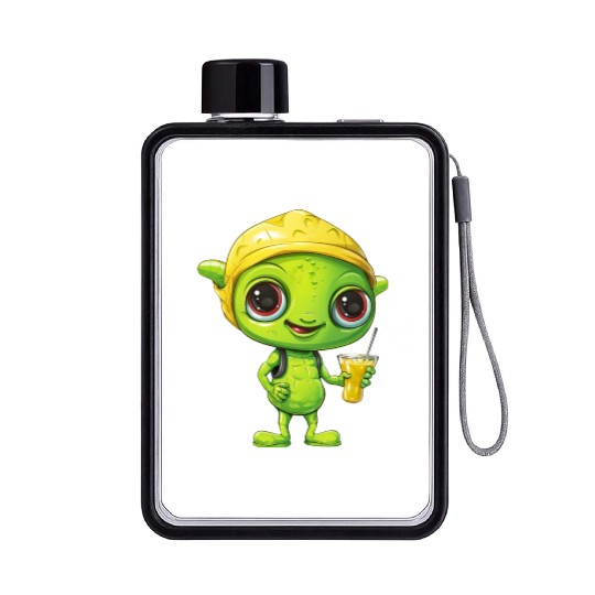 Refreshing Alien Lemonade: Green & Yellow Blend Flat Water Bottles