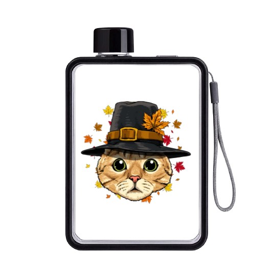 Thanksgiving Cat Pilgrim Flat Water Bottles