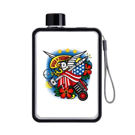 Eagle, Piston and Flag Flat Water Bottles