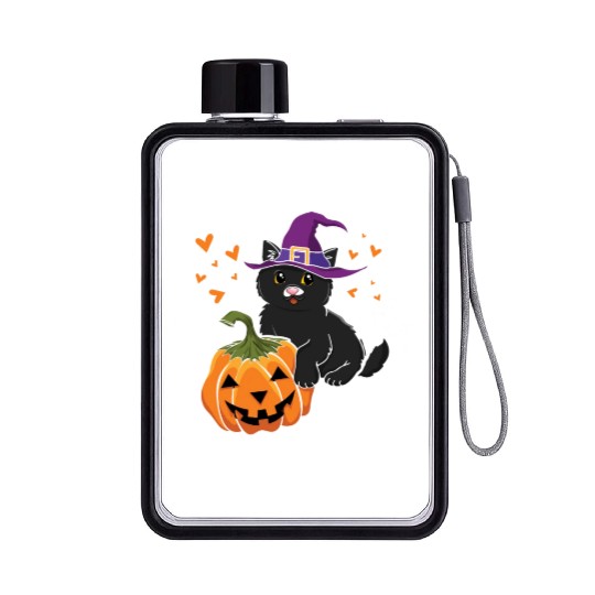 Witch Cat In Pumpkin Cool Creepy Halloween Flat Water Bottles