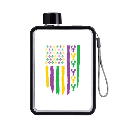 American Flag Lobster Fleur Mardi Gras Flat Water Bottles