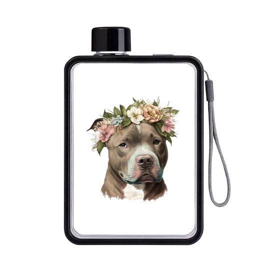 pit bull with flower crown Flat Water Bottles
