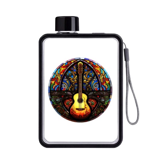 Unique Holy Guitar Art Design - Stained Glass Art Flat Water Bottles