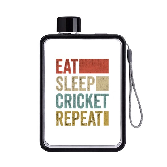 Retro Eat Sleep Cricket Repeat Funny Cricket Flat Water Bottles