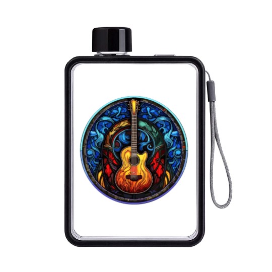 Stylish and Trendy Guitar - Artistic Stained Glass Flat Water Bottles