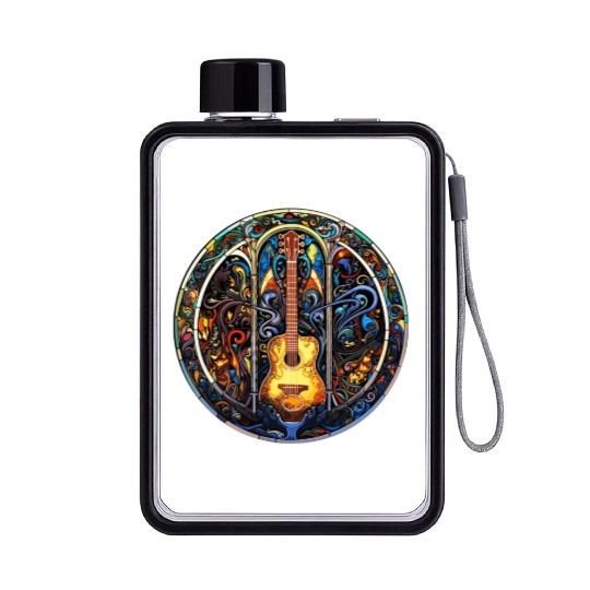 Guitar Stained Glass Style - Funny Guitar Art Flat Water Bottles