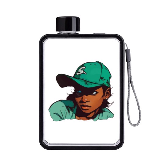 Light Skin Girl in Baseball Hat Flat Water Bottles