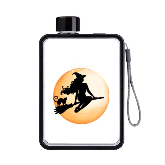 Wicked Cat Witch Funny Halloween Witch Flat Water Bottles