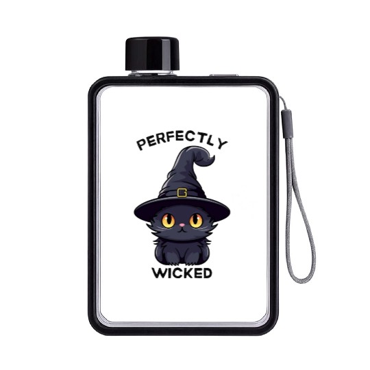 Wicked Cat Witch Funny Halloween Witch Flat Water Bottles
