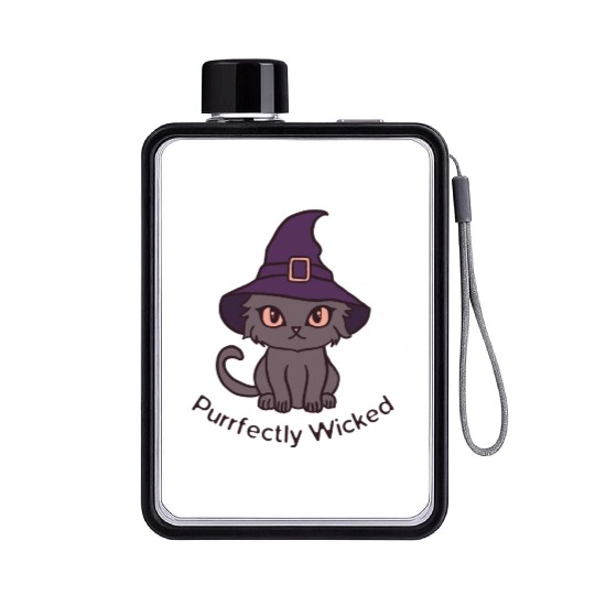 Wicked Cat Witch Funny Halloween Witch Flat Water Bottles