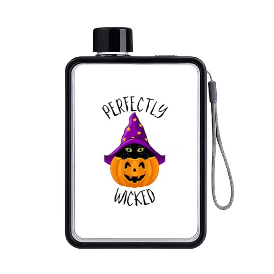 Wicked Cat Witch Funny Halloween Witch Flat Water Bottles