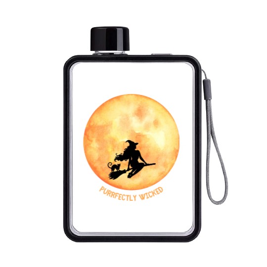 Wicked Cat Witch Funny Halloween Witch Flat Water Bottles