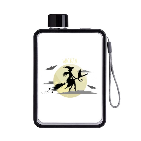 Wicked Cat Witch Funny Halloween Witch Flat Water Bottles