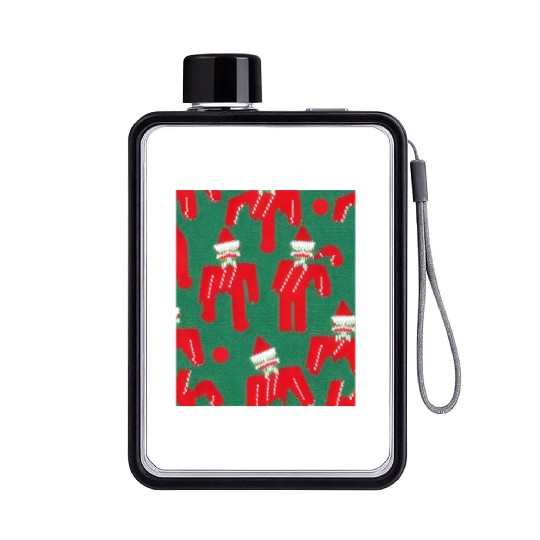 Ugly Red Santa Claus Candy Cane Pattern Flat Water Bottles