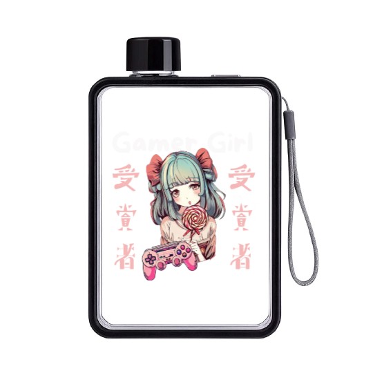 Gamer girl Anime Lollipop girl Flat Water Bottles