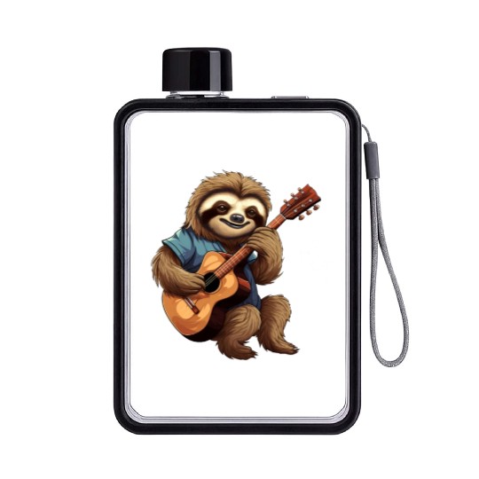 Sloth Guitar Player Flat Water Bottles