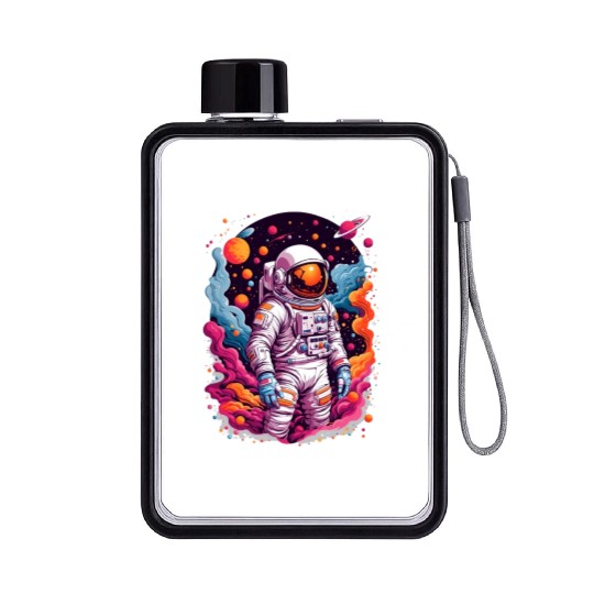 Astronaut Lost In Galaxy | Background | Space Suit Flat Water Bottles