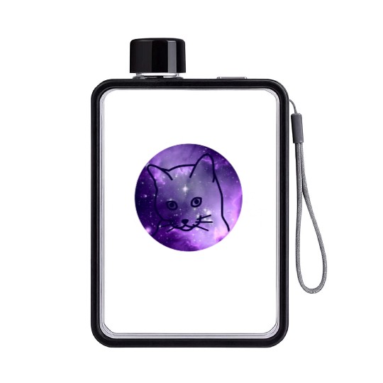 Galaxy Space Cat Funny Cat Lover Flat Water Bottles