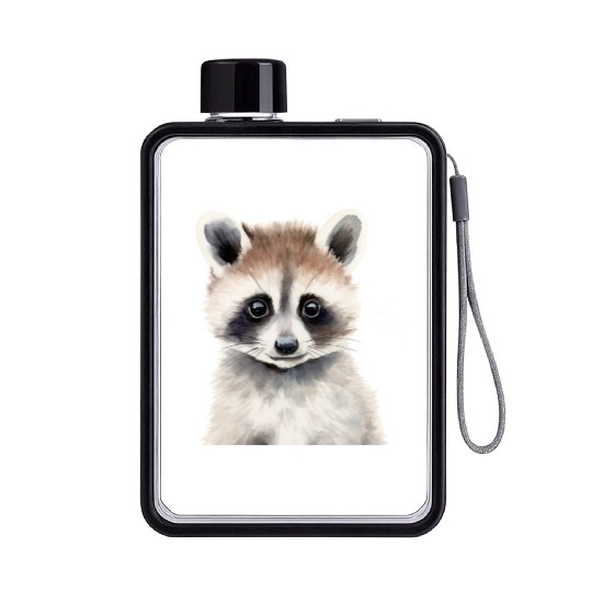Baby Raccoon Portrait Flat Water Bottles
