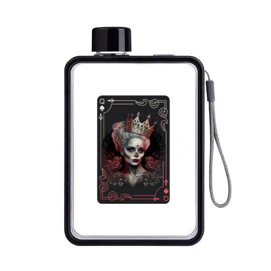 Poker Cards Queen of Spades Creepy Gothic Flat Water Bottles