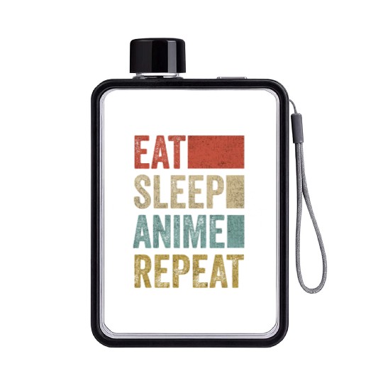 Vintage Retro Eat Sleep Anime Repeat Gift Funny Flat Water Bottles