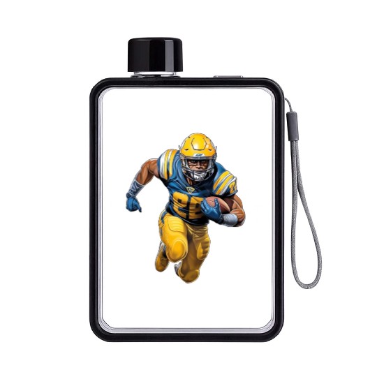 Energetic Yellow Blue American Football Player Flat Water Bottles