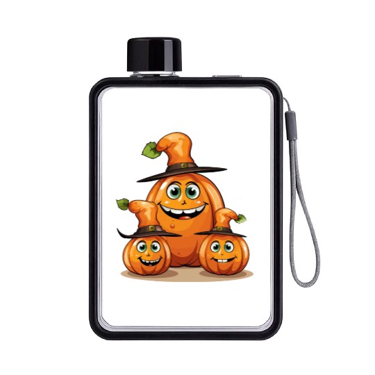 Smiling Halloween Family Pumpkin With Spell Hat Flat Water Bottles