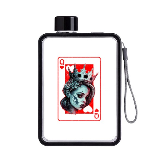 Queen of Hearts Creepy Poker Card Game Halloween Flat Water Bottles