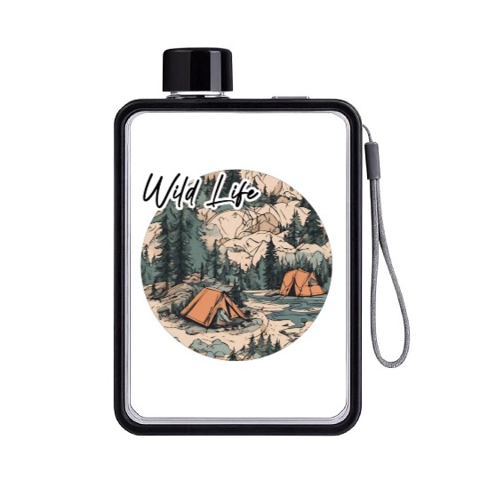 Wild Life / Forest / Camping / Tent / Tree / River Flat Water Bottles