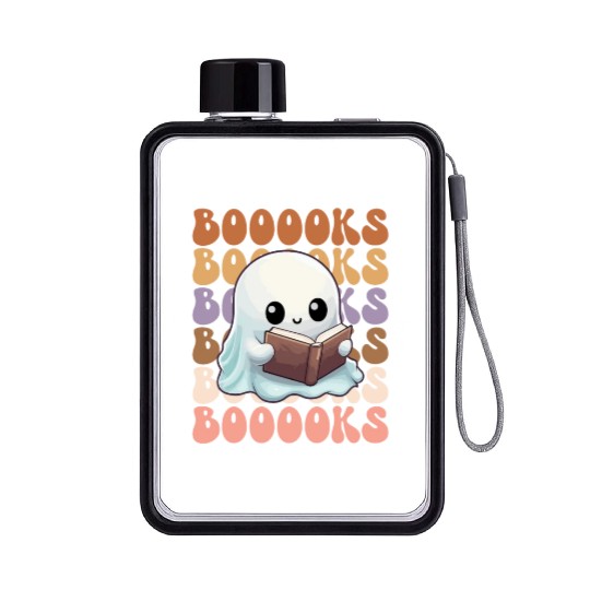 Cute Ghost Reading Books | Booooks | Funny Flat Water Bottles
