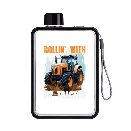 Rollin' With My Tractor Farmer Gift Agriculture Flat Water Bottles