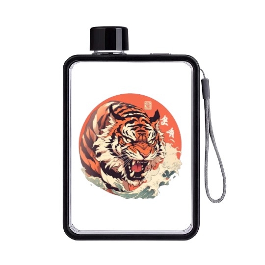 Tokyo Asia 80s Japanese Retro Tiger Flat Water Bottles