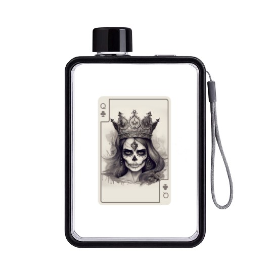 Gothic Poker Card Game Creepy Queens Skull Flat Water Bottles