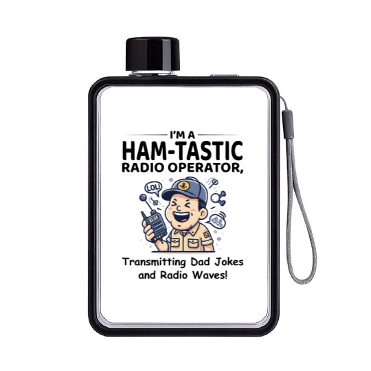 Happy Amateur Ham Radio Operator with Microphone Flat Water Bottles