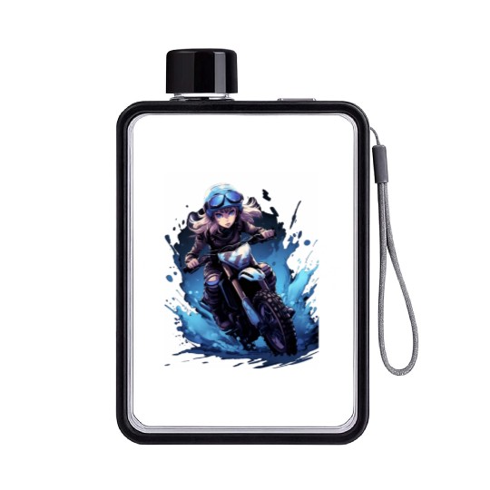 Dirt Bike Anime Girl Ice Racing Motorcycle Ice Flat Water Bottles