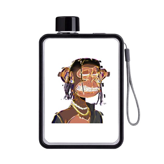 NFT Casual monkey NFT with black Flat Water Bottles, curly ha