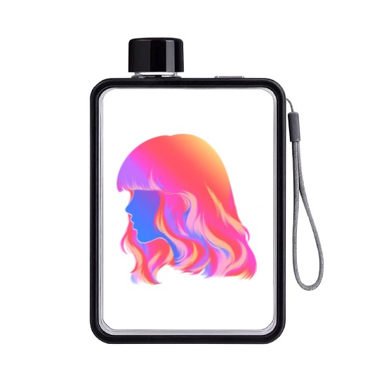 Full Color Silhoutette Of Hair Women Flat Water Bottles