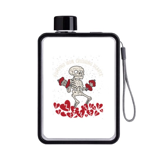 Anti Valentine´s Day Broken Heart Powerlifting Gym Flat Water Bottles